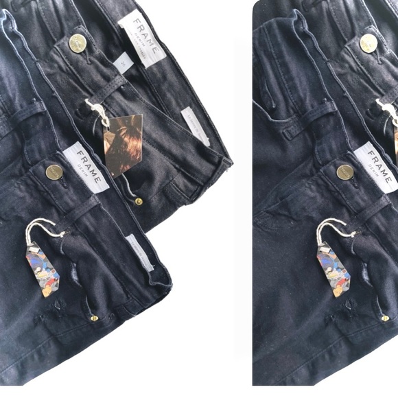 FRAME DENIM26LOT 2 Destroyed Le Color Rip Dark Wash Skinny Cigarette Jeans